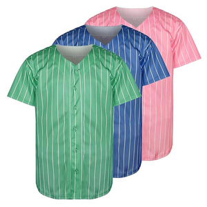 Camiseta de Béisbol a Rayas para Hombre, Cuello en V, Botones Completos, Personalizable, Lisa, para Equipo, Transpirable, de Poliéster, Ropa Deportiva Informal - Product Image 1