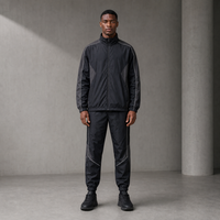 Ensemble de survêtement coupe-vent léger et respirant noir pour homme 2026 avec veste zippée à bandes réfléchissantes et pantalon de jogging