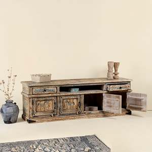 Mueble de TV Convertible de Lujo, Extensible, de Madera Sólida, Estilo Moderno Rústico para Sala de Estar, con Acabado Antiguo - Product Image 4