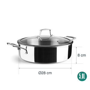 TriChef Teglia Bassa con Coperchio 3 Qt in Acciaio Inossidabile, Pentola da Forno Sicura per Cuocere e Arrostire - Product Image 2