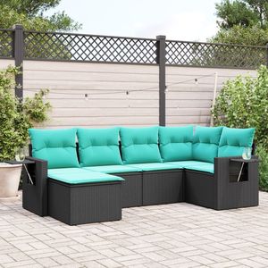 6 Piece Black Poly <b>Rattan</b> Patio <b>Sofa</b> Set With Cushions Garden <b>Sofas</b> Outdoor Furniture - Product Image 1