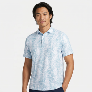 Polo de Manga Corta para Hombre, Transpirable, Informal, de Poliéster Tejido, con Patrón Azul y Blanco, Corte Regular - Product Image 3