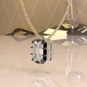 Georgian Style Cut Set Octagon Cut Moissanite Pendant Solid 14K Gold Geometric Luxury IGI Certified Necklace - Product Image 2