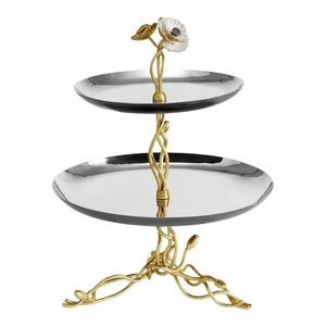 Elegante soporte de 2 niveles dorado, bandeja de metal plateado de acero inoxidable, soporte decorativo para pasteles con diseño de vid, utensilios para servir en fiestas a buen precio. - Product Image 5