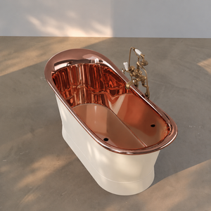 Bañera Ovalada de Cobre con Pedestal, Exterior con Recubrimiento en Polvo Blanco, Interior de Cobre Pulido, Bañera Independiente de Lujo Ecológica - Product Image 4