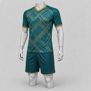 Uniforme de rugby sublimado con cuello en V geométrico en verde azulado y dorado para hombre, conjunto de manga corta, transpirable, ajuste atlético, para adulto - Product Image 1