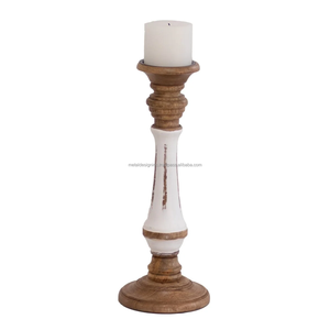 Atractivo, ecológico, diseñador moderno, marfil y marrón, soporte de vela de madera antigua, pilar de portavelas de madera con mango - Product Image 3