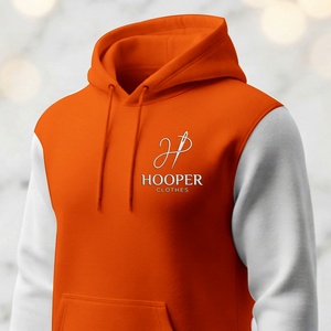 เสื้อฮู้ดผู้ชาย Hooper สีส้ม-ขาว ผ้าฝ้ายเฟรนช์เทอร์รี่บุซับใน ระบายอากาศได้ดี แห้งเร็ว มีโลโก้ที่แขนซ้าย เหมาะสำหรับใส่ในฤดูหนาว - Product Image 1