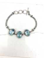 Bracelet Bali en argent sterling vintage de luxe, triple pierre ovale, améthyste, topaze bleue, plaqué or, fait main, certifié IGI