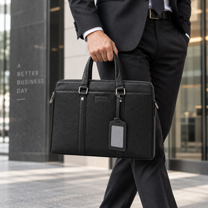 Sac à bandoulière pour ordinateur portable en cuir véritable noir, mallette rigide, style classique, sangle réglable, plusieurs poches pour le travail, les voyages et le quotidien - Product Image 5