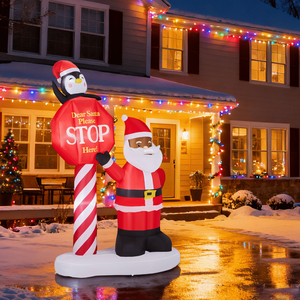 Decorazione natalizia gonfiabile illuminata da 2,5 m, divertente cartello stradale con Babbo Natale nero, decorazioni da esterno per giardino, costruite per durare - Product Image 6