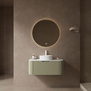 Mobile bagno moderno DINA da 36 pollici a parete con lavabo, bordi curvi e mobiletto a righe con cassetti - Lusso e funzionalità - Product Image 1