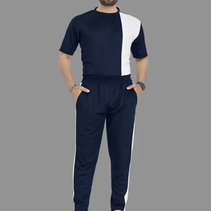 Conjunto Deportivo Azul Marino para Hombre, Camiseta de Manga Corta con Bloques de Color y Pantalones a Juego, Cuello Redondo, Transpirable, Ropa Deportiva Informal - Product Image 2