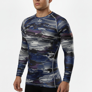 Camiseta Deportiva de Manga Larga para Hombre, con Estampado Abstracto Azul, de Secado Rápido, de Poliéster, para Entrenamiento, Fitness, Ciclismo - Product Image 1