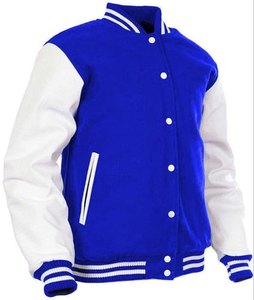 Veste de baseball universitaire OEM en gros pour hommes, taille XXL, couleur unie, style safari, bleu et blanc, coupe-vent en laine, avec lettres brodées - Product Image 4