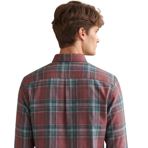 Chemise en flanelle à carreaux rouges et verts pour homme, manches longues, boutonnée, décontractée, en tissu brossé doux, style streetwear, vente en gros - Product Image 4