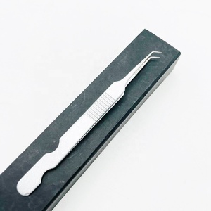 Pinzas de pestañas de precisión de acero inoxidable sólido profesional 45 grados gris brillo Base corte hecho a mano volumen pestañas punta puntiaguda - Product Image 3