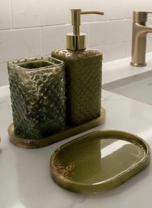 Ensemble d'accessoires de salle de bain en résine écologique de luxe avec pompe de couleur personnalisable, collection de 4 pièces peinte à la main - Product Image 6
