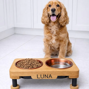 Bols pour chien en bois durables avec support double en acier inoxydable, design élégant surélevé, taille personnalisable - Product Image 4