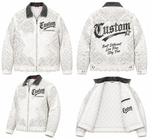 Chaqueta Vaquera Vintage Personalizada con Estampado Geométrico, Cuello en Contraste, Cierre Completo, Forro Acolchado, Ropa Casual de Calle - Product Image 1
