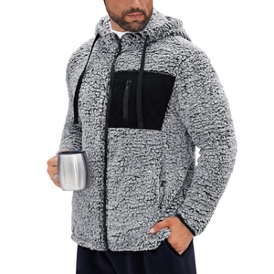 Chaqueta con Capucha de Forro Polar Gris para Hombre con Panel Negro, Cortavientos, Informal, para Invierno, Corte Regular - Product Image 1