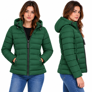 Doudoune noire matelassée pour femme avec capuche, manteau d'hiver chaud et décontracté, coupe ajustée, vêtement thermique, vêtements OEM - Product Image 2