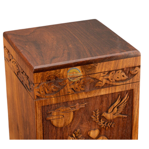 Urne funéraire artisanale en bois naturel pour cendres, motif vague d'oiseaux, boîte à cendres artistique, souvenir commémoratif par AYAANS - Product Image 4