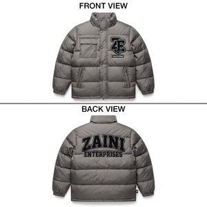 ZAINI ZE-268 Waterproof Windproof 500gsm Polyester Puffer <b>Jacket</b> Gray Padded Quilted Panel Custom Logo OEM ODM Streetwear - Product Image 1