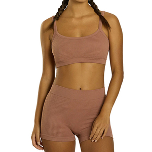 Conjunto de Yoga de 2 Piezas para Mujer, Top Corto con Tirantes Finos y Cuello Redondo, Pantalones Cortos de Cintura Alta, Color Sólido, Transpirable, Ecológico, Elástico - Product Image 1