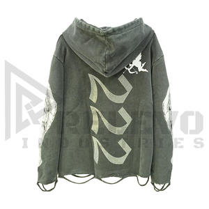Sudadera con capucha de forro polar para hombre, personalizada, de gramaje alto, con lavado ácido y efecto desgastado, de color liso, 100% algodón, manga larga, cálida y afelpada, para invierno - Product Image 1