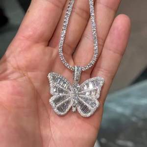 Butterfly Baguette Cut Moissanite Diamond Pendant <b>Necklace</b> <b>Initial</b> Butterfly Channel Setting Themed Sterling <b>Silver</b> Charm - Product Image 4