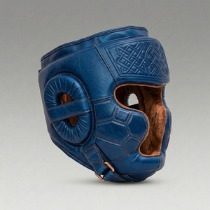 Protector de Cabeza Ligero para Boxeo Profesional, Unisex, Adulto, con Cierre de Velcro, en Cuero Azul Marino con Estampado Dorado - Product Image 4