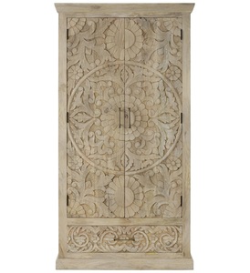 Luxury Handcrafted Solid Wood 2 Door <b>Wardrobe</b> Ornate Floral Mandala Carving Natural Mango Finish - Product Image 6