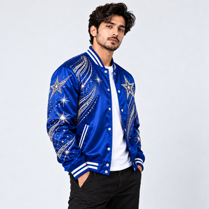 Veste Bomber de Luxe en Satin Ornée de Strass et de Cristaux, Style Universitaire avec Tissu Brillant pour un Look Streetwear Tendance - Product Image 2