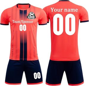 Conjunto de Camiseta de Fútbol Personalizable para Hombre, Talla Grande, Rayas Blancas y Rojas, Impresión Digital, Transpirable, de Secado Rápido, Poliéster, Algodón, Elástico - Product Image 2