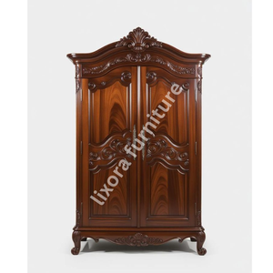 Armario de Madera Maciza de Lujo Hecho a Mano con 2 Puertas, Tallado Victoriano Ornamentado, Acabado Pulido - Product Image 5
