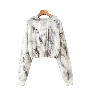 Meilleures ventes Sweats à capuche et sweat-shirts pour femmes Custom Splash Color Printed Ribbed Trim Casual Crop Hoodies à bas prix - Product Image 5