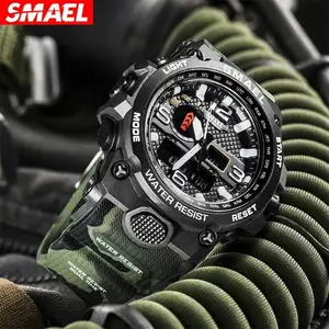 SMAEL Relógio esportivo masculino 50M Alarme à prova d'água 1545D Relógio de pulso com display duplo Relógios militares de quartzo para homens