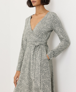 Casual Summer <b>Dress</b> with <b>Elastic</b> Waistline <b>Dress</b> Women Wrap <b>Dress</b> V-neck Wrap Midi <b>Dress</b> Women Long Sleeve Print Casual <b>Dress</b> - Product Image 3