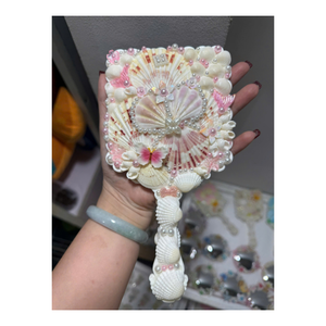 Handmade Natural Seashell & Glass Oval Mini Compact Personalized Custom Shell Mermaid Coastal Vanity Pocket Makeup <b>Mirror</b> - Product Image 5