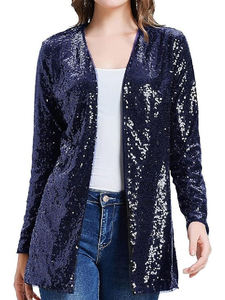 Chaqueta Acolchada de Lona para Mujer, Azul Marino, Blazer Abierto por Delante, Cárdigan Informal de Manga Larga, Forro de Seda Transpirable, Capucha Desmontable - Product Image 4