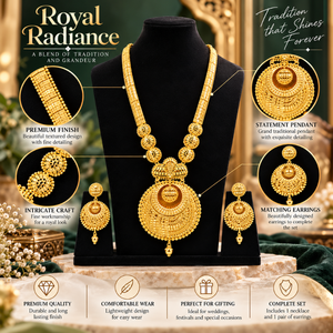 Conjunto de Collar y Pendientes de Cobre y Latón Majestic, Baño de Oro 24K, Colgante Redondo, Joyería Nupcial India, Regalos para Mujer - Product Image 5