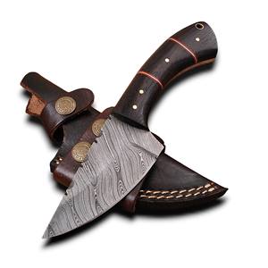 Couteau à lame fixe en acier Damas personnalisé OEM/ODM, vente en gros, chasse, camping, pêche, EDC, étui en cuir - Product Image 1