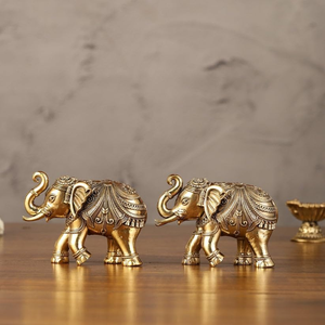 Figuras Decorativas de Elefantes de Latón Hechas a Mano, Estatuas de Elefantes de Metal para Decoración de Mesa de Oficina u Hogar, Regalo Tradicional - Product Image 1