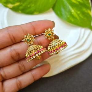 Small Brass Jhumka Earrings-Cute Trendy Ethnic Party & Wedding Jewelry - Product Image 1