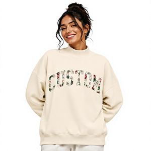 Women's <b>Applique</b> Mock Neck Oversized Long Sleeve Pullover Streetwear Sweatshirt High Quality Fabric Customized Floral <b>Letter</b> - Product Image 1