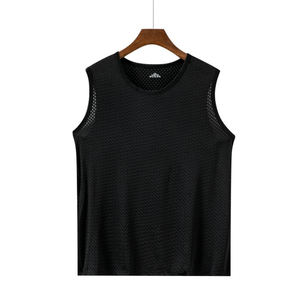 Camiseta sin mangas de poliéster 100% transpirable de malla de secado rápido para gimnasio y fitness para hombre, chaleco de tela tejida de 180 g para deportes al aire libre al por mayor - Product Image 5