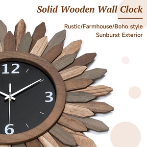 Elegant Wood Sunburst <b>Wall</b> <b>Clock</b> Analog Quartz Rustic Design for Kitchen <b>Decoration</b> At Best Price - Product Image 2