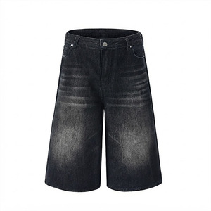 Custom <b>Black</b> Washed Wide Leg Denim Bermuda <b>Shorts</b>, Long <b>Jean</b> <b>Shorts</b> for Streetwear Wholesale - Product Image 1