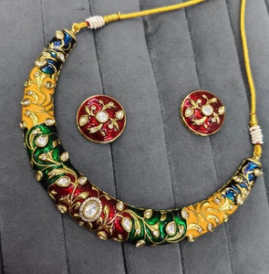 Indian <b>Jewellery</b> Brass <b>Gold</b> Plated Choker <b>Set</b> Trendy Wedding Party and Engagement Jewelry <b>Set</b> for Women Adjustable - Product Image 1
